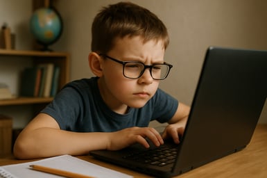 Child squinting at a laptop, showing screen time’s effect on eye health - Ontario Association of Optometrists 