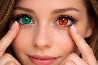 young woman with coloured contact lenses